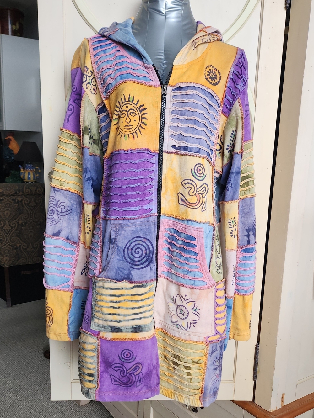 Rising International Multicolor Patchwork Hooded Zip Jacket